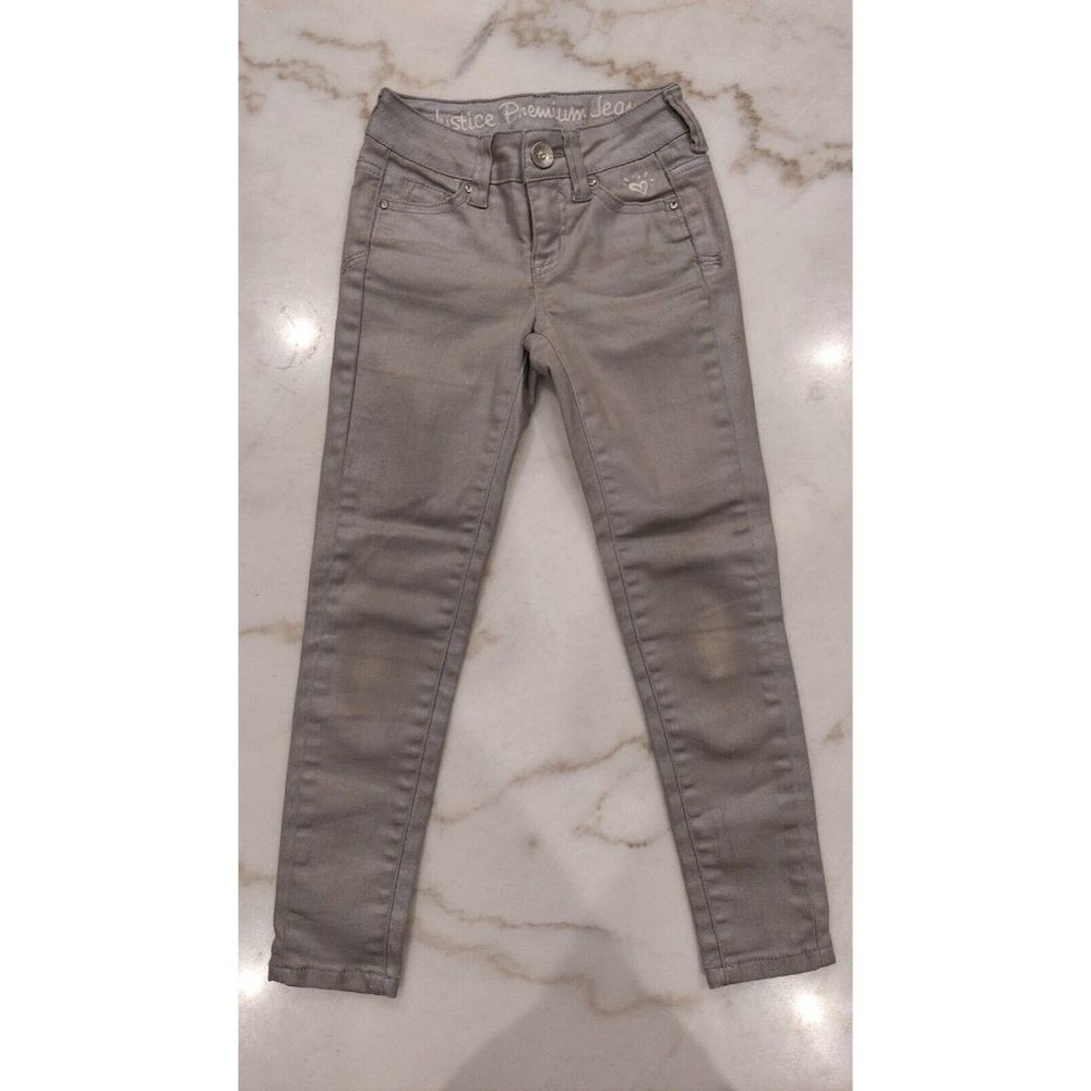 Justice Silver Metallic Super‎ Skinny Jeans, Girls Size 7R